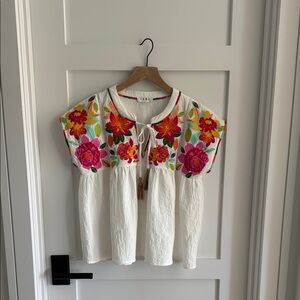 THML Floral Embroidered White Top